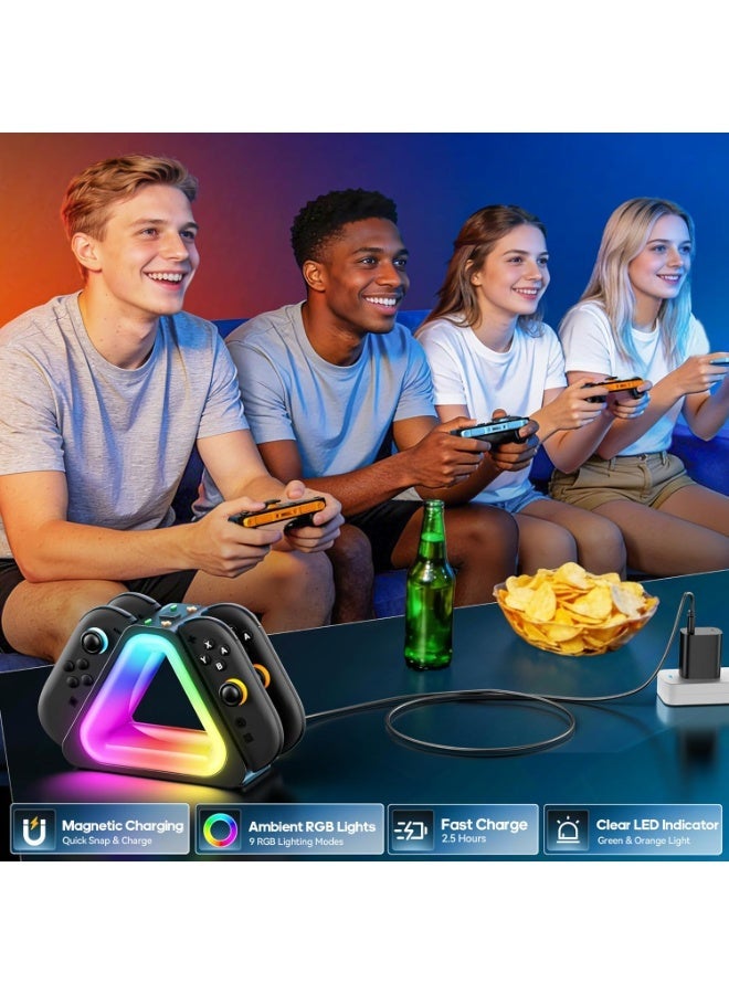 Charging Dock for 2025 Nintendo Joy-Con 2, Fast Charger SW2 Joy-Con Magnetic Charging Station with 7 Light Modes, Enhanced Controller Charger Dock for Nintendo Switch 2 Joy-con Accessories - Image 4